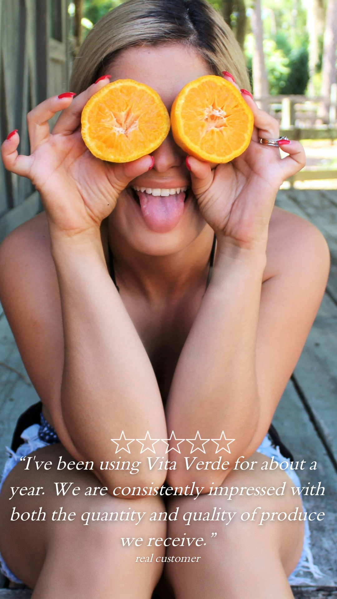 Five-star Vita Verde customer testimonial: consistently impressed with both the quantity and quality of produce received
